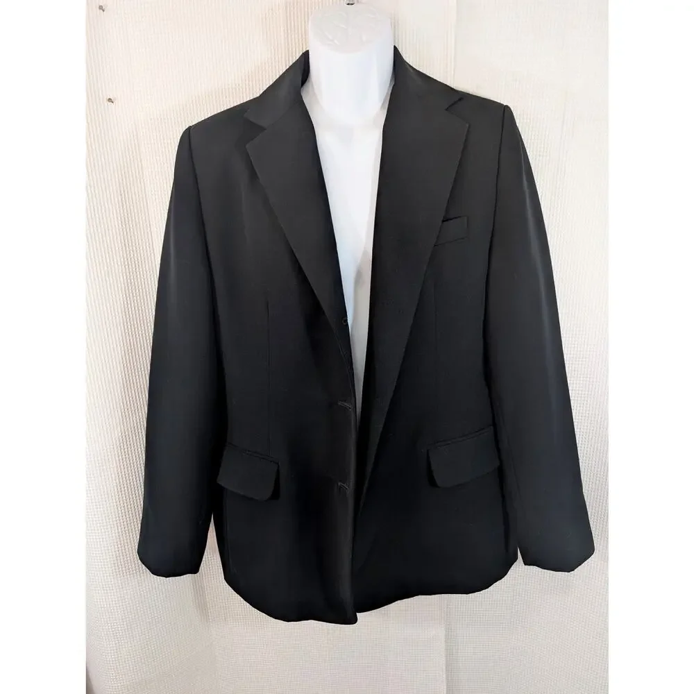 L.L. BEAN! LUXE BLACK DRESS JACKET, BLAZER, GOLD BUTTONS, MACHINE WASHABLE! 18R